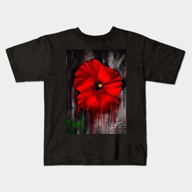 Red Poppy Kids T-Shirt by Artbythree